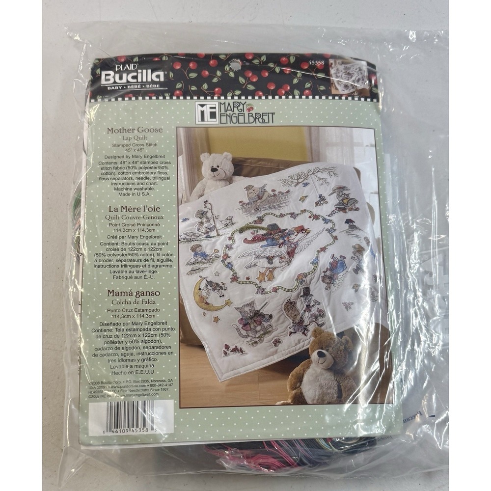 Bucilla Mary Engelbreit Mother Goose Lap Quilt Kit Stamped Cross Stitch 45358
